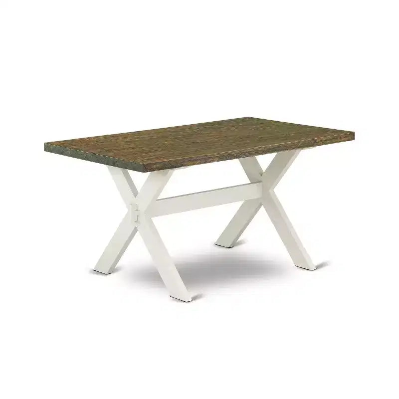 HomeStock Tavolo da Pranzo Rettangolare da 6 Pezzi in Legno Massello con Finitura Lino Bianco Spazzolato e 1 Panca, 4 Sedie