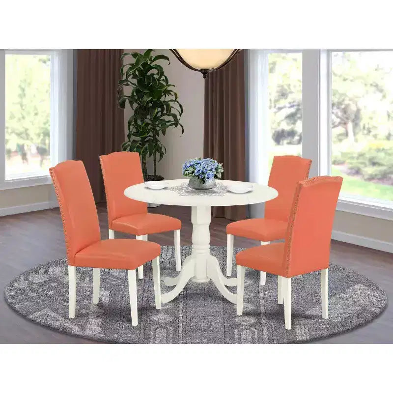 Set Tavolo Cucina Rotondo 5pz Tavolo da 107 cm con Ante a Ribalta e 4 Sedie Fenicottero Rosa