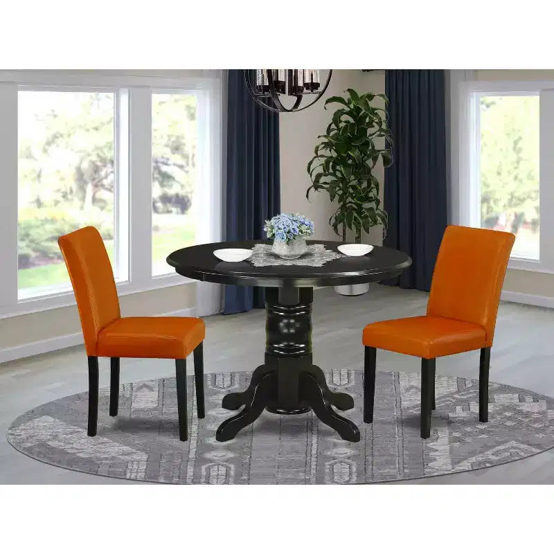 Set da Pranzo Costiero 3 Pezzi Tavolo Rotondo e 2 Sedie - Tavolo 42 - Pelle PU - Gambe Nere - HomeStock