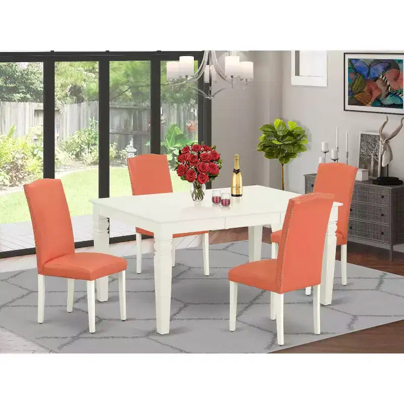 Set Tavolo da Cucina 5 Pezzi Tavolo Rettangolare con Sedie - Set da Pranzo 42/60 Pollici Gambe Bianco Lino Rosa Fenicottero