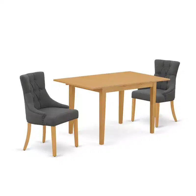 HomeStock 3-Piece Natural Brown Oak Finish Rectangular Solid Wood Top With Butterfly Leaf Dining Table Set