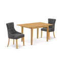 HomeStock 3-Piece Natural Brown Oak Finish Rectangular Solid Wood Top With Butterfly Leaf Dining Table Set
