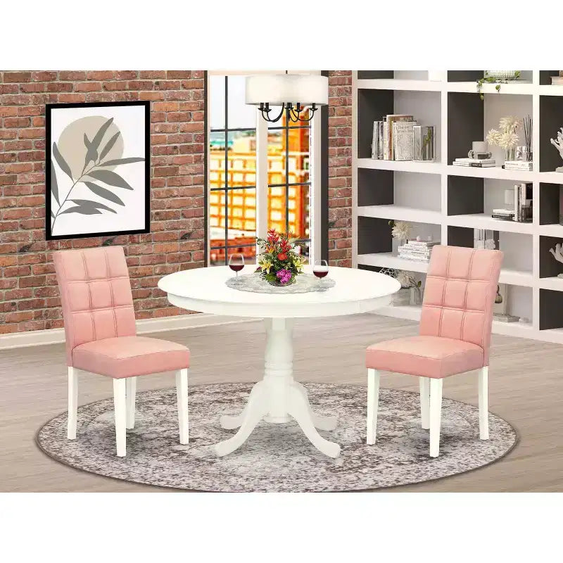 Set da Pranzo 3 Pezzi Coastal Chic - Tavolo Rotondo e 2 Sedie - Tavolo da Cucina Bianco Lino
