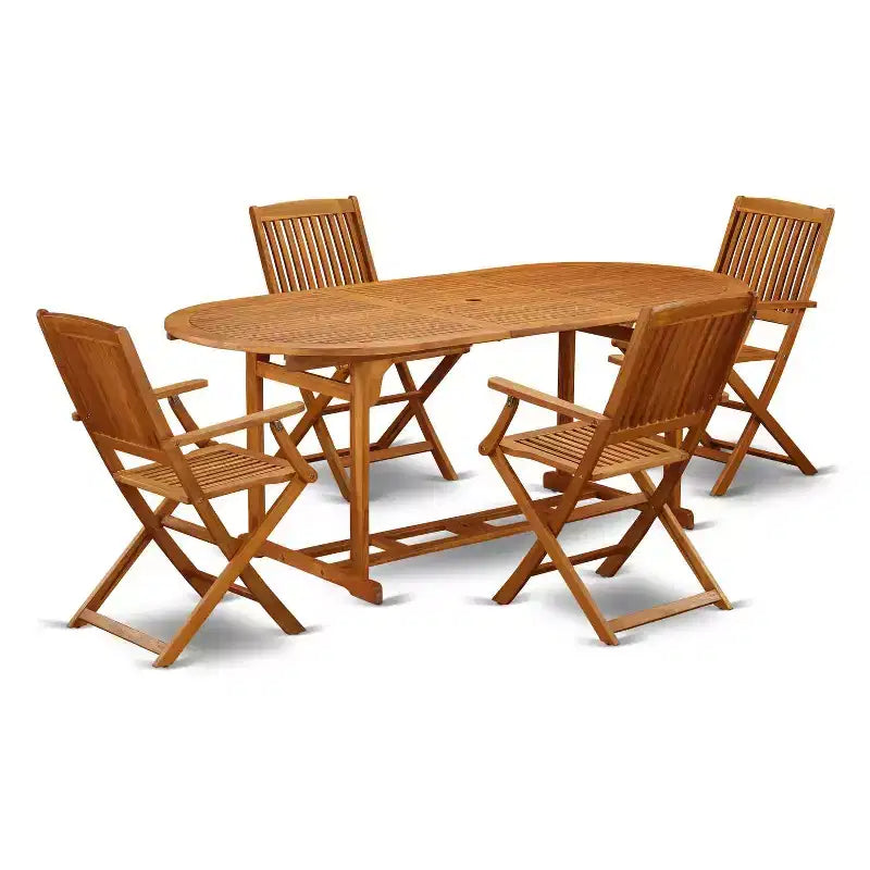 HomeStock 5-Piece Natural Oak Finish Solid Wood Top Dining Table with 4 Chairs