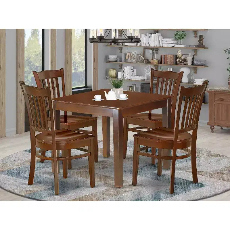 Set da pranzo 5 pezzi in mogano massello - Piano quadrato - 4 posti