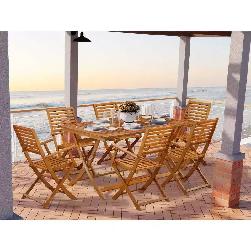 HomeStock Tavolo da pranzo a 7 pezzi con piano in legno massello finitura rovere naturale e 6 sedie