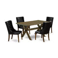 HomeStock 5-Piece Rectangle Distressed Jacobean Finish Solid Wood Top Dining Table with 4 Upholstered Chairs