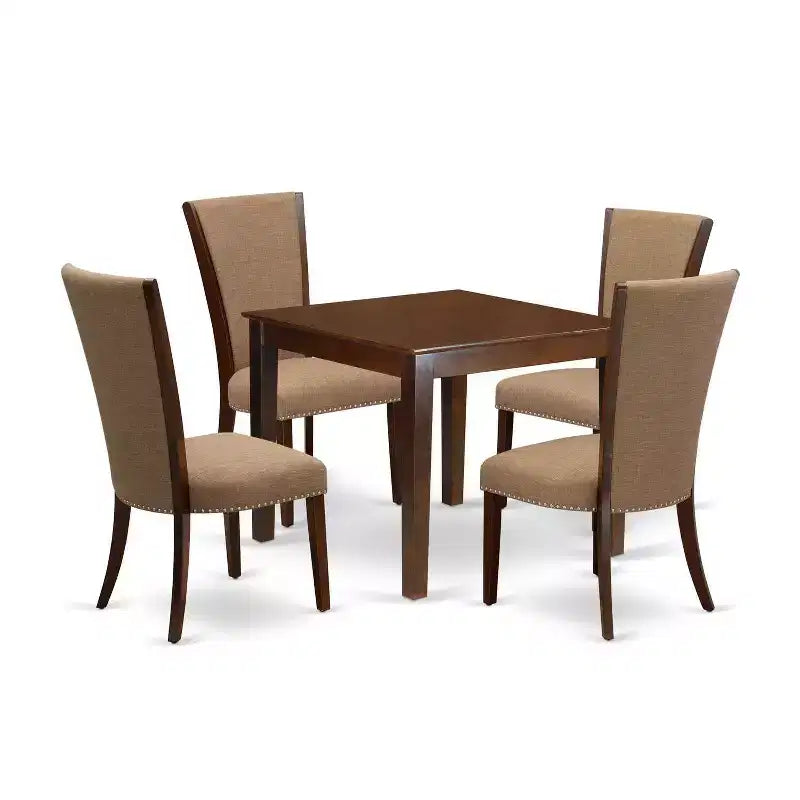 5-Piece Mahogany Finish Solid Wood Top - Dining Room Set - Seats-4