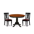 HomeStock 3-Piece Round Black and Cherry Finish Solid Wood Top Dining Table with 2 Chairs