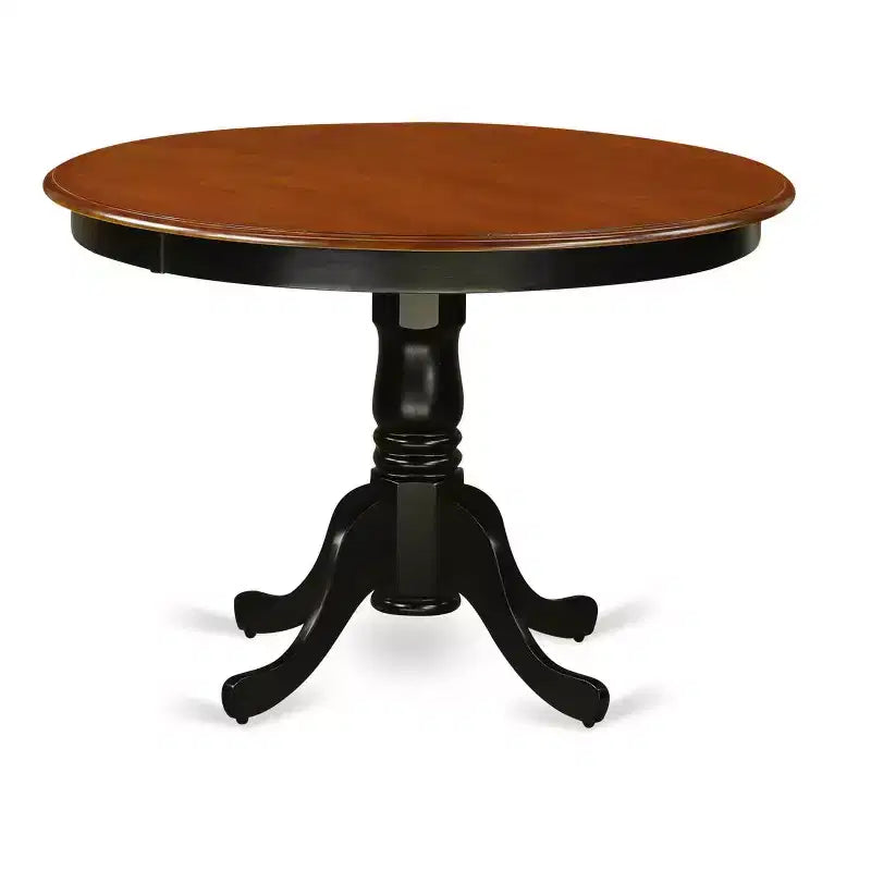 HomeStock Set da Pranzo Rotondo da 3 Pezzi, Tavolo con Piano in Legno Massello Finitura Nera e Ciliegio e 2 Sedie