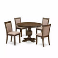 HomeStock 3-Piece Distressed Jacobean Finish Solid Wood Top Dining Table with 2 Upholstered Chairs