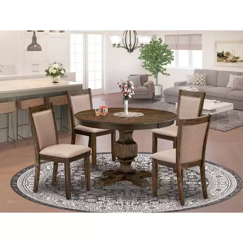 HomeStock Set da Pranzo da 3 Pezzi con Tavolo con Piano in Legno Massello Finitura Jacobean Invecchiato e 2 Sedie Imbottite