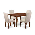 Vintage Dinette Set 5Pc Rectangle Table & 4 Chairs - Linen Fabric Cream - Mahogany Legs - 42 Table with Leaf