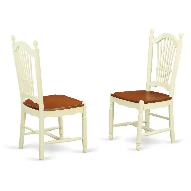Tavolo da pranzo ovale a 7 pezzi in legno massello con finitura color Buttermilk e ciliegio con 6 sedie