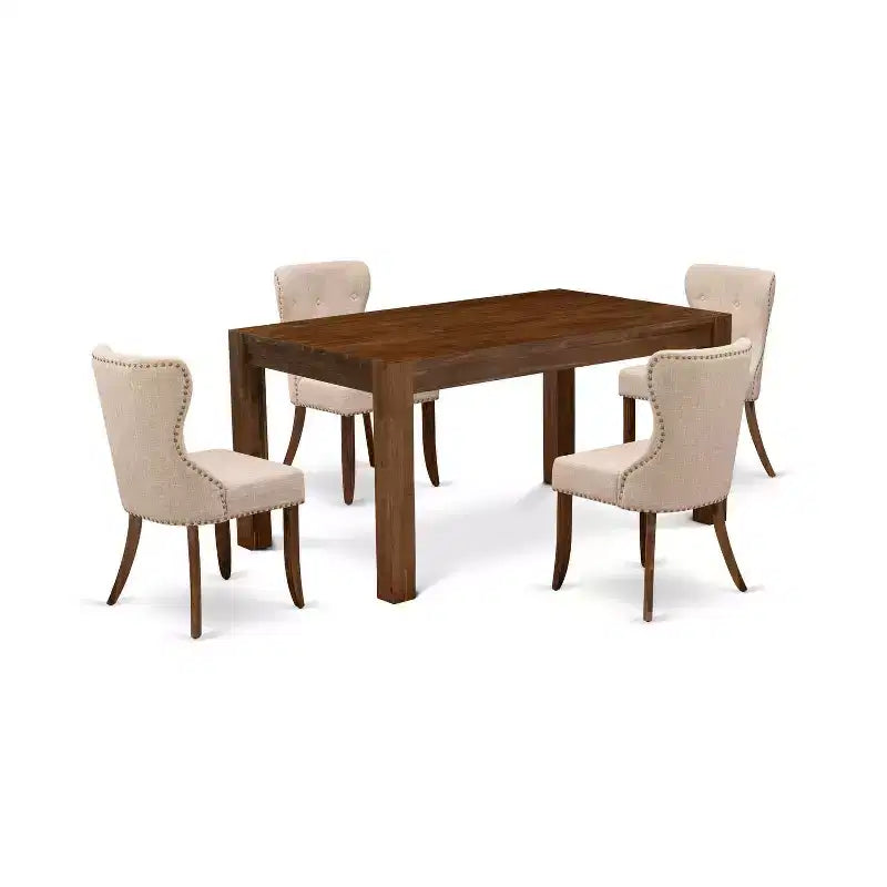 5-Piece Multi-Color Solid Wood Top - Rectangular Button Tufted Dining Room Set - Seats 4