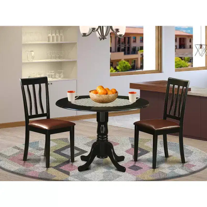 Set pranzo da cucina - Tavolo rotondo con 2 sedie in legno - Mobili moderni per sala da pranzo