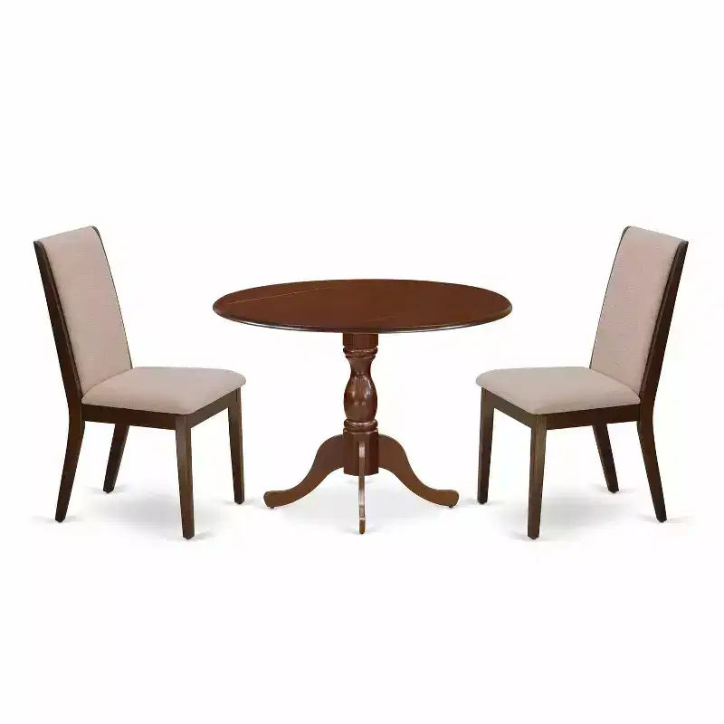 3-Piece Mahogany Finish Solid Wood Top - Dining Room Set with High Back - Seats 4