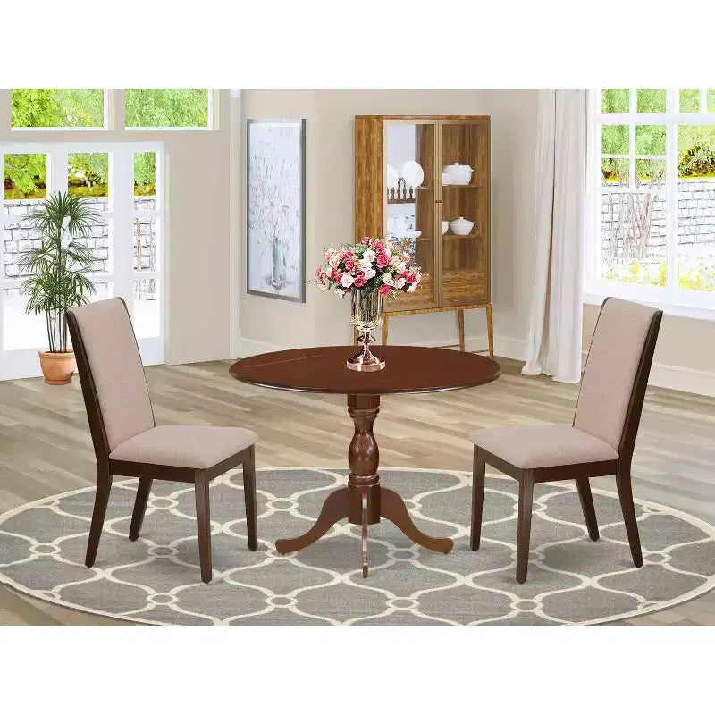 Set sala da pranzo da 3 pezzi con piano in legno massello finitura mogano e schienale alto - Posti a sedere 4