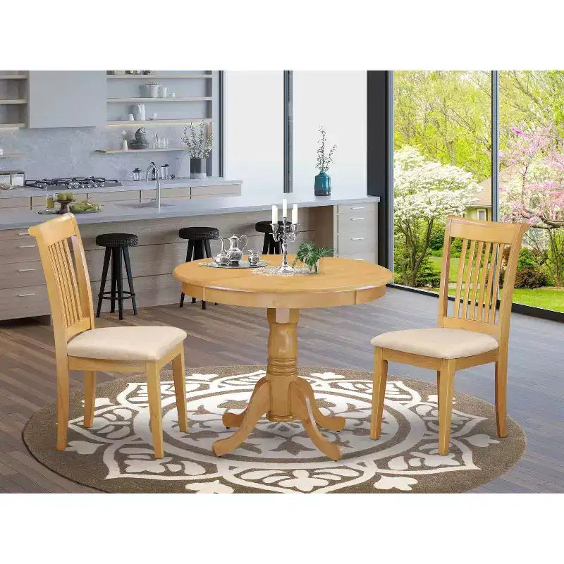 Set da Cucina Tavolo e 2 Sedie - Tavolo Rotondo con 2 Sedie Laterali - Finitura Rovere