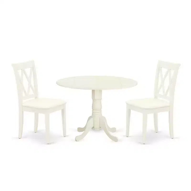 HomeStock 3-Pc Buttermilk and Cherry Solid Wood Top-Round Dining Room Set with Dropleaf-Seats 4