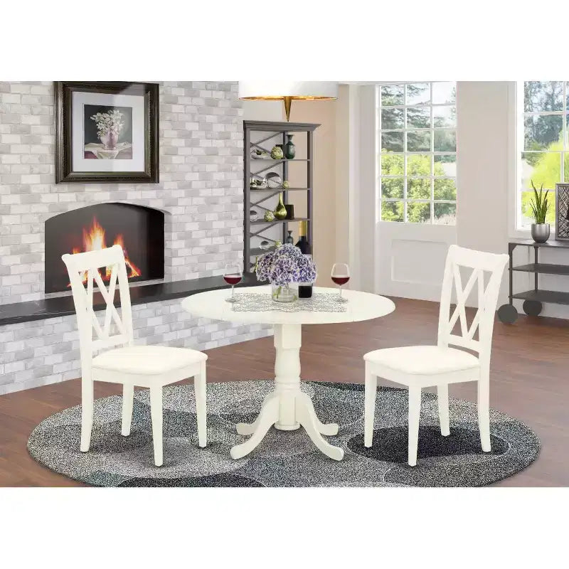 HomeStock Set da pranzo a 3 pezzi in legno massello con top rotondo in Buttermilk e Ciliegio con aletta, per 4 persone