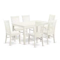 HomeStock 7-Piece Linen White Finish Solid Wood Top Dining Table with 6 Chairs
