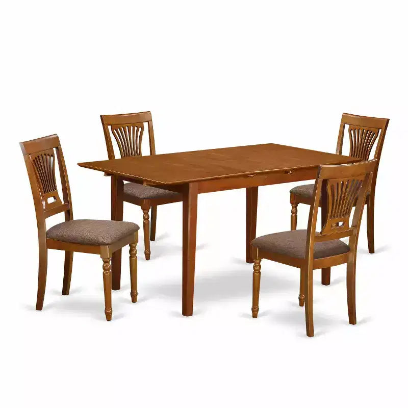 Kitchen Table Set 5 Piece - Rectangular Dining Table with 4 Chairs - Saddle Brown Finish