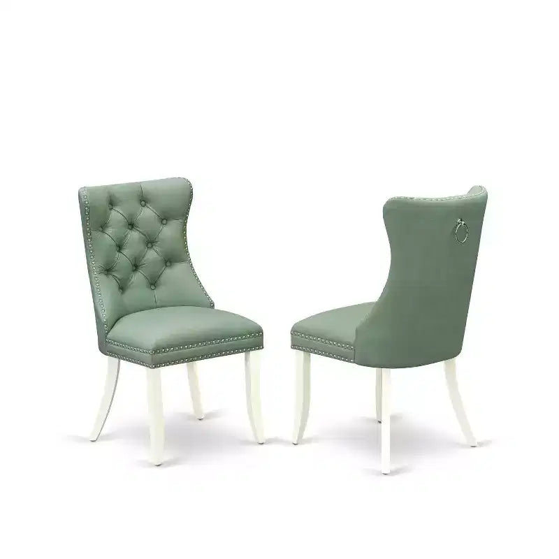 Set tavolo da pranzo HomeStock 3 pezzi, finitura lino bianco, piano quadrato in legno massello
