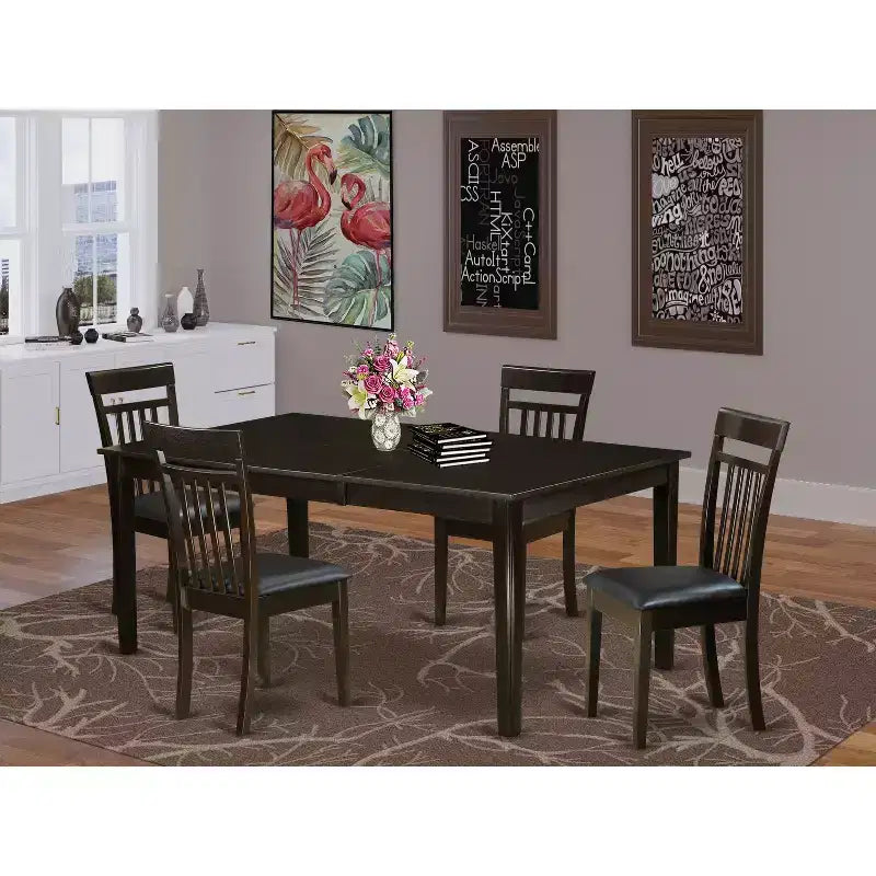 HomeStock Set sala da pranzo in legno massello con piano color cappuccino da 5 pezzi - con prolunga - 4 posti a sedere