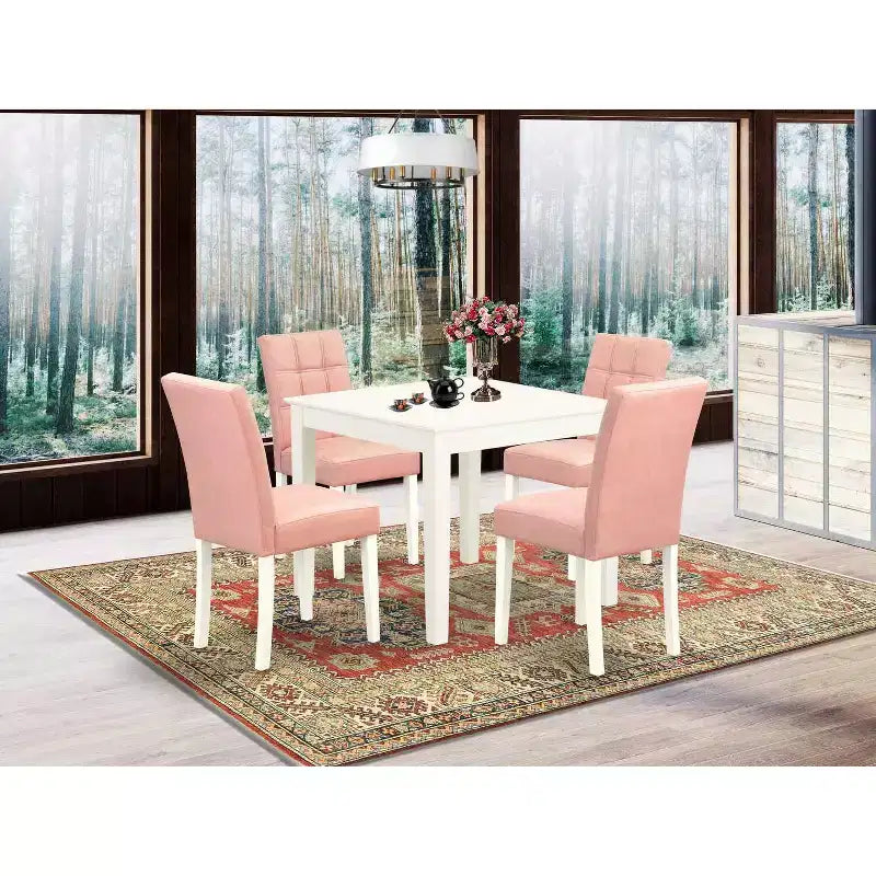 HomeStock Set da Pranzo Quadrato da 5 Pezzi con Piano in Legno Massello Finitura Lino Bianco - 4 Posti