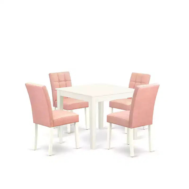 HomeStock Set da Pranzo Quadrato da 5 Pezzi con Piano in Legno Massello Finitura Lino Bianco - 4 Posti