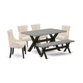 HomeStock 6-Piece Rectangle Natural Oak Finish Solid Wood Top Dining Table with 1-Bench, 4-Chairs