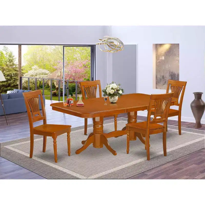 Set da pranzo rustico 5 pezzi - Tavolo da cucina con sedie, prolunga, finitura marrone sella