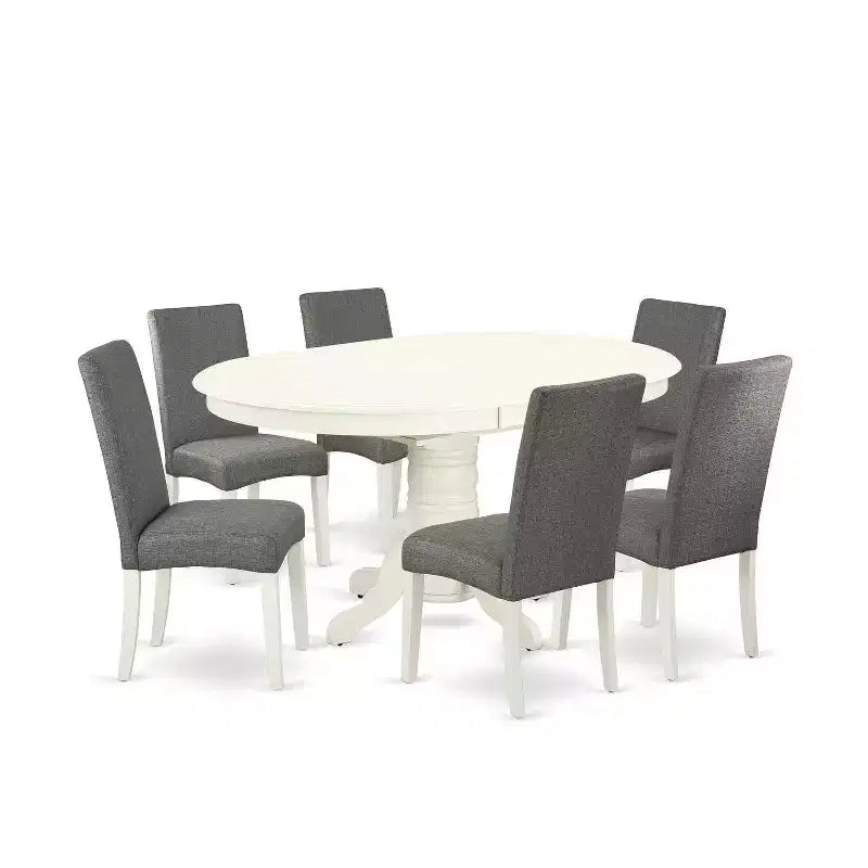 Dinette Set 7Pc Oval Table w/ Leaf & 6 Chairs - Cottage Style Kitchen Table Set