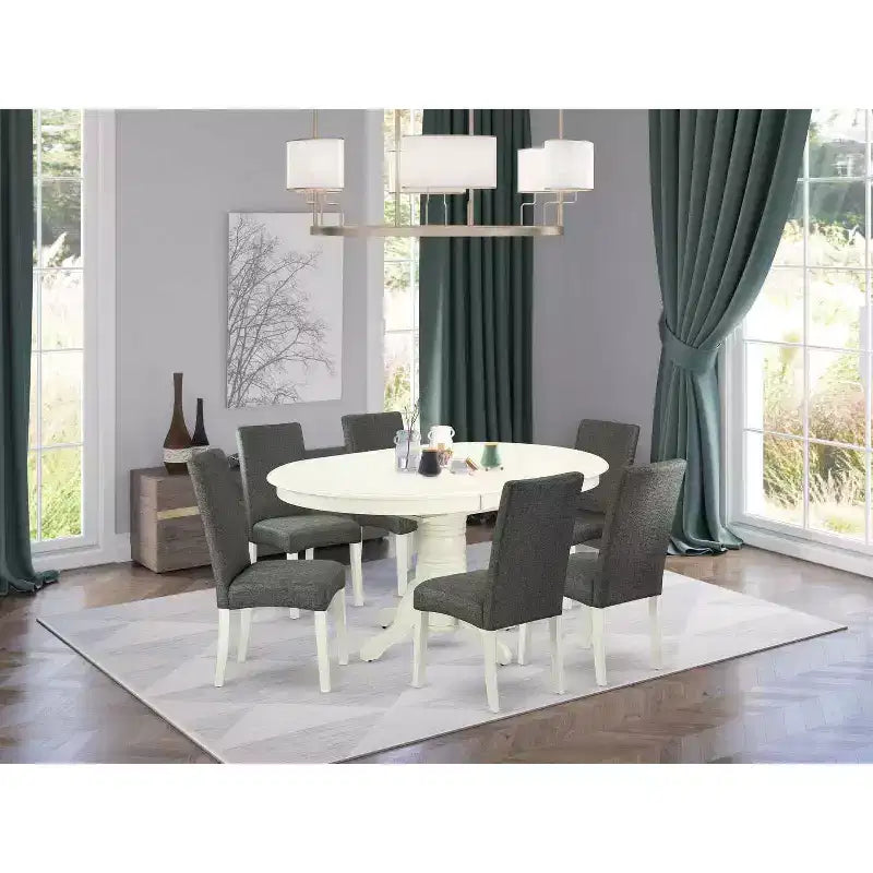 Set da pranzo 7 pezzi Tavolo ovale con prolunga e 6 sedie - Set tavolo da cucina stile cottage