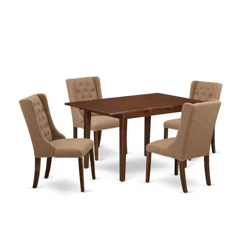 5-Piece Mahogany Finish Solid Wood Top Button Tufted Dining Room Set (Seats-4)