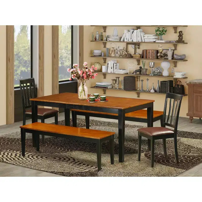 Set da pranzo 5 pezzi - Tavolo da cucina con sedie e panca - Stile Rinascimento Revival