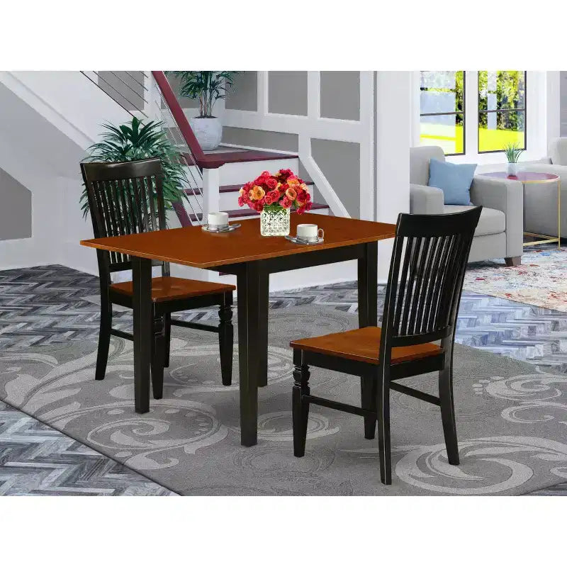 HomeStock Set da Pranzo 3 Pezzi con Tavolo in Legno Massello Finitura Nera e Ciliegio