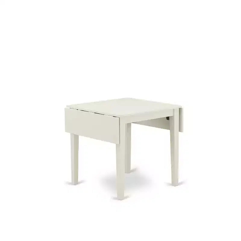 Set da pranzo rettangolare in legno massello con piano in lino bianco a 5 pezzi (4 posti a sedere)