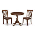 3-Piece Mahogany Finish Solid Wood Top - Round Dining Room Set - Seats 4