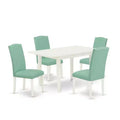 HomeStock 5-Pc Linen White Finish Solid Wood Top - Rectangular Upholstered Dining Room Set with Butterfly Leaf - Seats 4