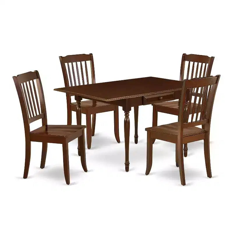 HomeStock 5-Pc Mahogany Finish Solid Wood Top - Dining Room Set with Dropleaf - Seats 4