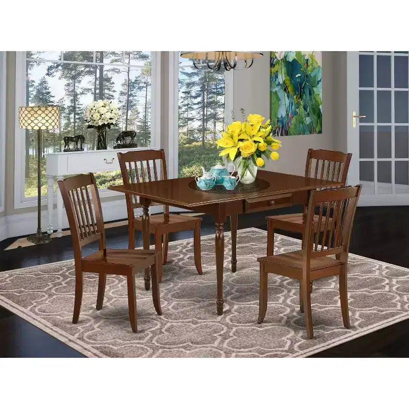 Set sala da pranzo HomeStock 5 pezzi in legno massello con finitura mogano - con piano ribaltabile - 4 posti a sedere