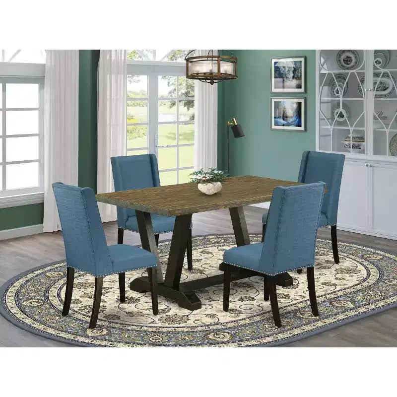 HomeStock Set Tavolo da Pranzo a 5 Pezzi con Piano in Legno Massello Finitura Jacobean Invecchiato e 4 Sedie