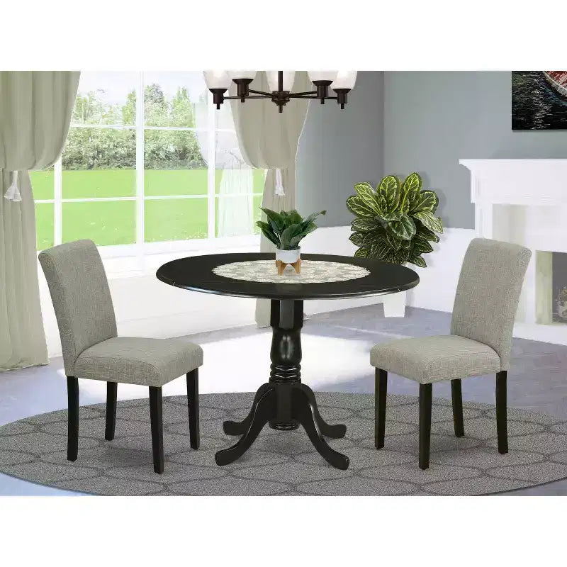HomeStock Set da Pranzo Rotondo in 3 Pezzi con Finitura Nera in Legno Massello e Ribalte - 4 Posti a Sedere