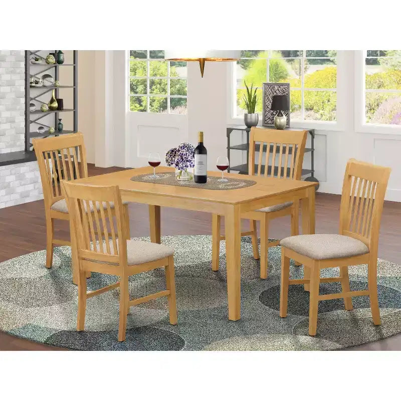 HomeStock tavolo da pranzo rettangolare in legno massello con finitura in rovere naturale, 5 pezzi, con 4 sedie