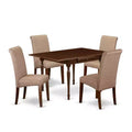 HomeStock 5-Pc Mahogany Finish Solid Wood Top - Rectangular Dining Room Set with Dropleaf - Seats 4