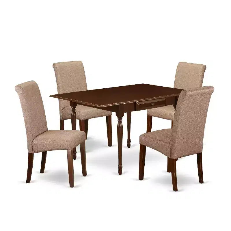 HomeStock 5-Pc Mahogany Finish Solid Wood Top - Rectangular Dining Room Set with Dropleaf - Seats 4