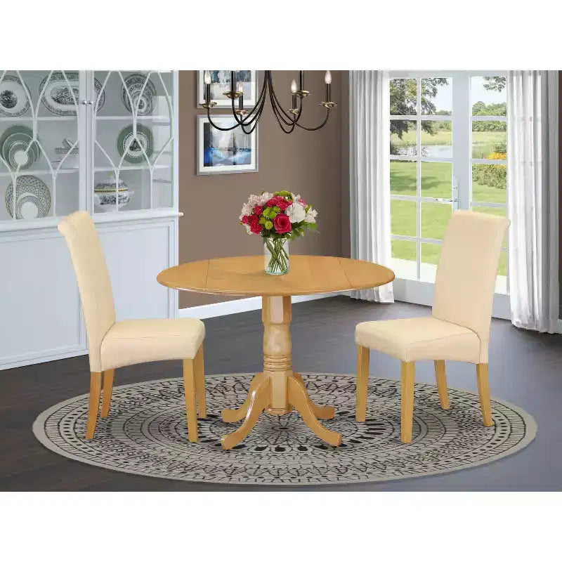 HomeStock Set da Pranzo Rotondo da 3 Pezzi con Piano in Legno Massello Finitura Rovere Naturale - 4 Posti