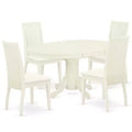 HomeStock 5-Piece Oval Linen White Finish Solid Wood Top Dining table with 4 Chairs with Butterfly Leaf